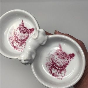 Ceramic vintage antique Cat dish pink cat decals